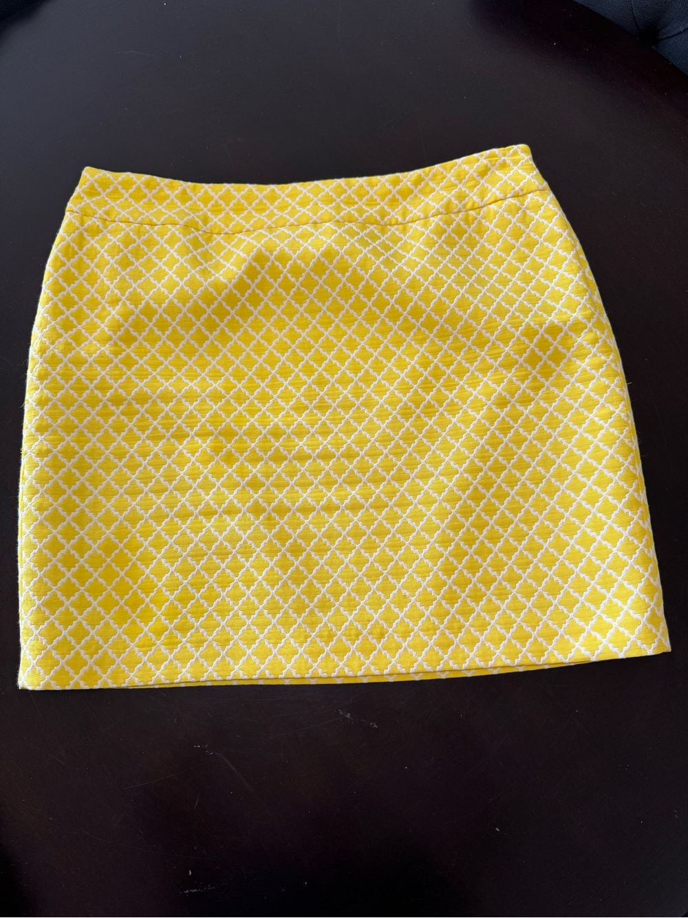 Ann Taylor Yellow Mini Skirt with White Lattice Pattern